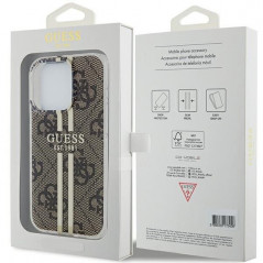Apple iPhone 15 Pro Max Hülle Guess 4G Gold Stripe Elegant  Braun