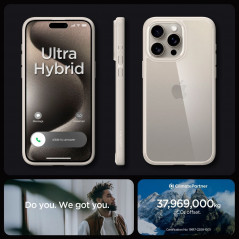 Apple iPhone 15 Pro Hülle Spigen Ultra Hybrid Kristallklar  Natürliches Titan