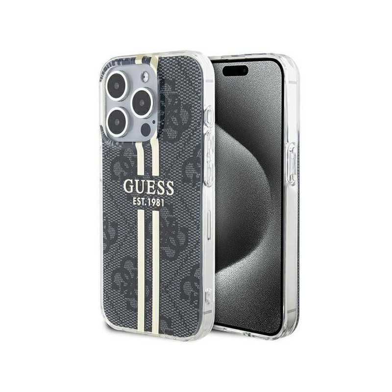 Apple iPhone 15 Pro Max Hülle Guess 4G Gold Stripe Elegant  Schwarz