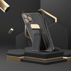 Samsung Galaxy A05s Hülle LEATHER Case Kickstand Schwarz