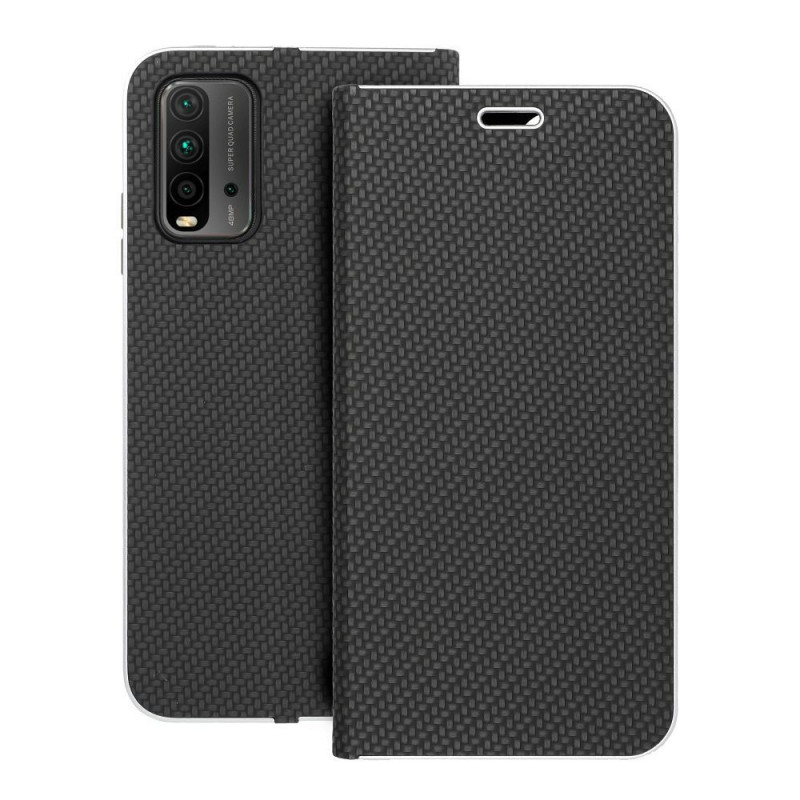 XIAOMI Redmi 9T Book Handytaschen LUNA Book Carbon Kohlenstoff-Faser, Elegant  Schwarz