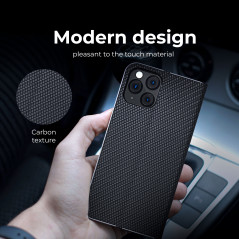 XIAOMI Redmi Note 13 Pro 4G Book Handytaschen LUNA Book Carbon Kohlenstoff-Faser, Elegant  Schwarz