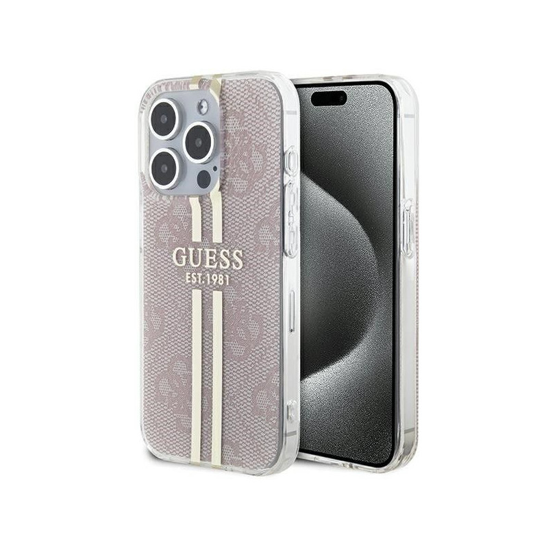 Apple iPhone 14 Pro Max Hülle Guess 4G Gold Stripe Elegant  Rosa