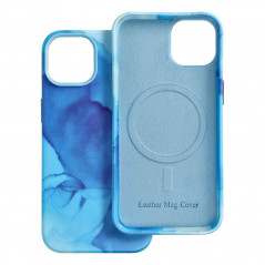 Apple iPhone 14 Hülle Leather Mag Cover Elegant  MagSAFE  Blau Spritzer