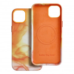 Apple iPhone 14 Plus Hülle Leather Mag Cover Elegant  MagSAFE  Orange Spritzer