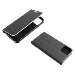 Apple iPhone 15 Pro Book Handytaschen LUNA Book Carbon Kohlenstoff-Faser, Elegant  Schwarz