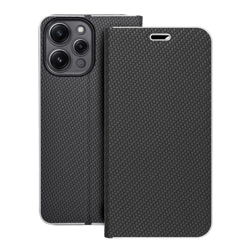 XIAOMI Redmi 12 Book Handytaschen LUNA Book Carbon Kohlenstoff-Faser, Elegant  Schwarz