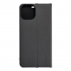 Apple iPhone 15 Book Handytaschen LUNA Book Carbon Kohlenstoff-Faser, Elegant  Schwarz