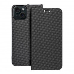 Apple iPhone 15 Book Handytaschen LUNA Book Carbon Kohlenstoff-Faser, Elegant  Schwarz