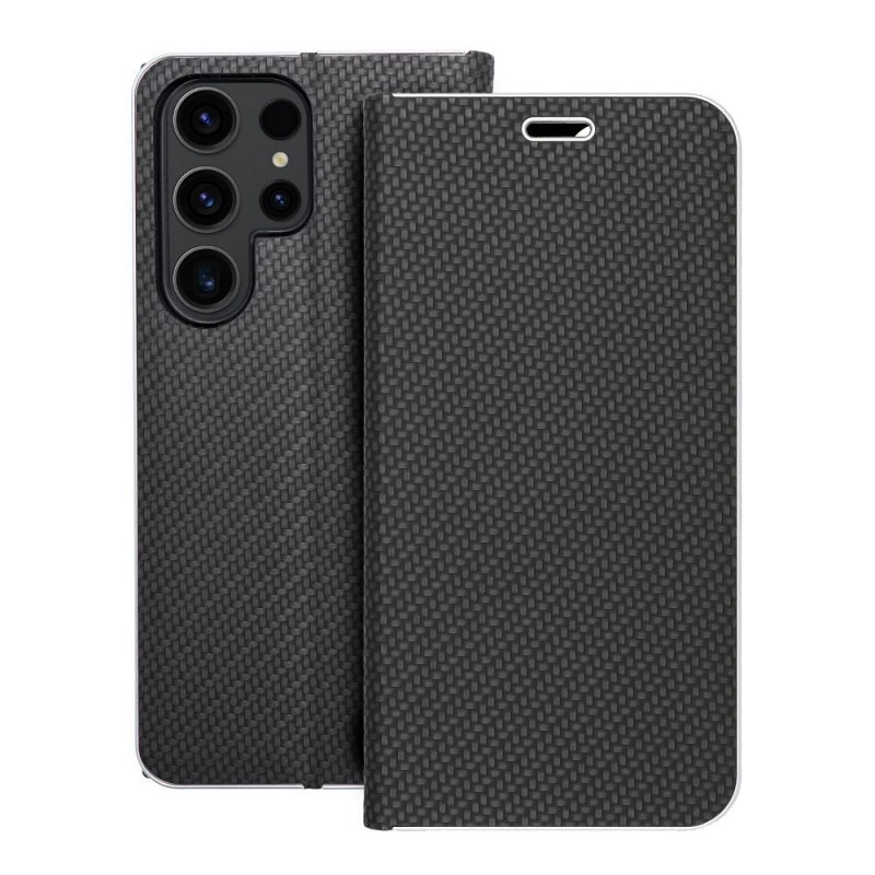 Samsung Galaxy S23 Ultra 5G Book Handytaschen LUNA Book Carbon Kohlenstoff-Faser, Elegant  Schwarz