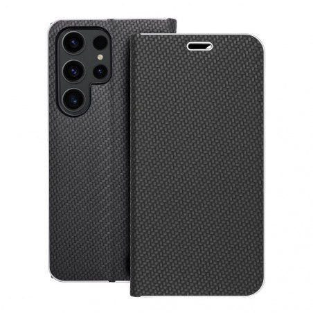 Samsung Galaxy S23 Ultra 5G Book Handytaschen LUNA Book Carbon Kohlenstoff-Faser, Elegant  Schwarz