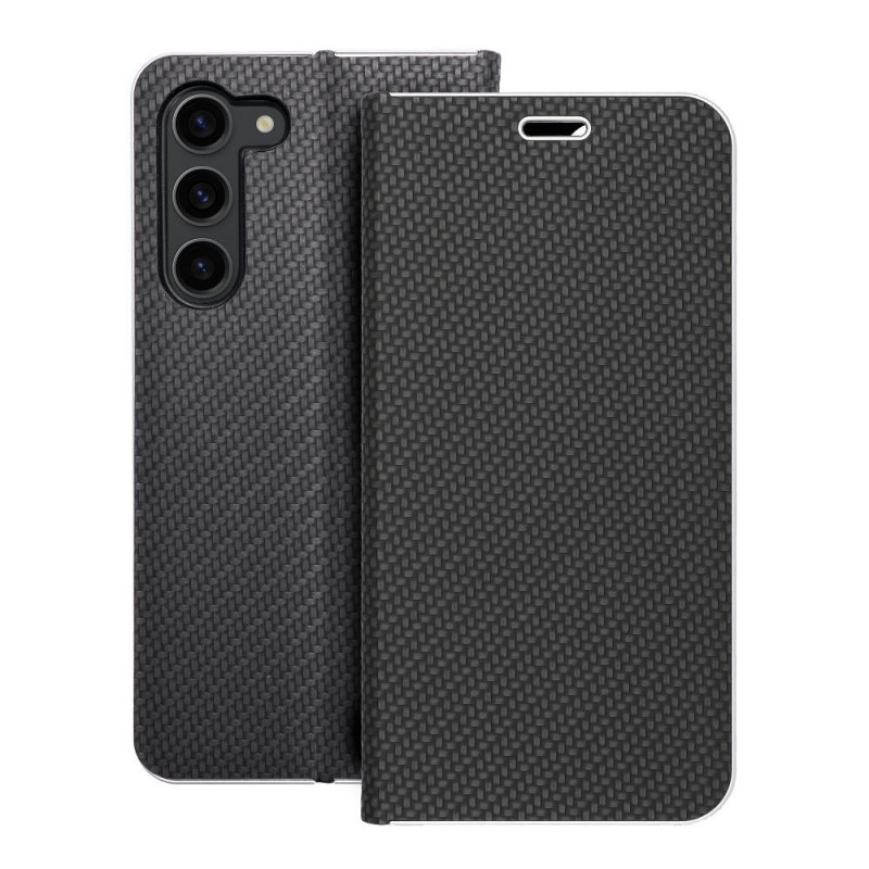 Samsung Galaxy S23 Plus 5G Book Handytaschen LUNA Book Carbon Kohlenstoff-Faser, Elegant  Schwarz