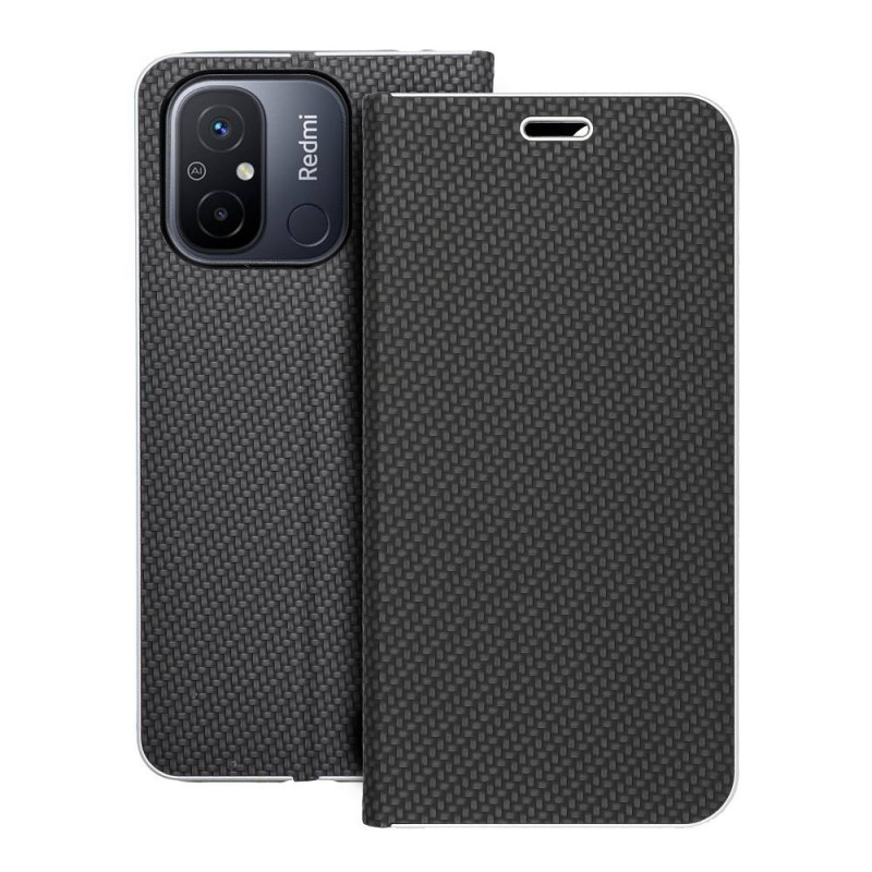 XIAOMI Redmi 12C Book Handytaschen LUNA Book Carbon Kohlenstoff-Faser, Elegant  Schwarz