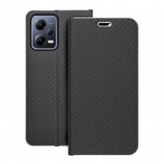 XIAOMI Redmi Note 12 5G Book Handytaschen LUNA Book Carbon Kohlenstoff-Faser, Elegant  Schwarz