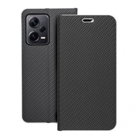 XIAOMI Redmi Note 12 Pro Plus 5G Book Handytaschen LUNA Book Carbon Kohlenstoff-Faser, Elegant  Schwarz