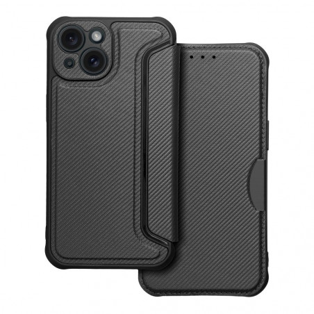 Apple iPhone 15 Book Handytaschen Razor Book Kohlenstoff-Faser, Kohlenstoffmuster  Schwarz