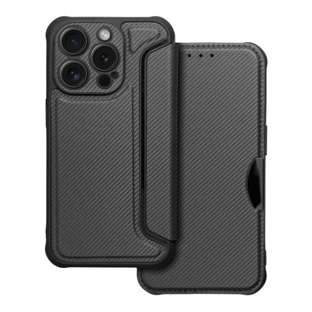 Apple iPhone 15 Pro Book Handytaschen Razor Book Kohlenstoff-Faser, Kohlenstoffmuster  Schwarz