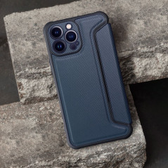 Apple iPhone 15 Plus Book Handytaschen Razor Book Kohlenstoff-Faser, Kohlenstoffmuster  Blau
