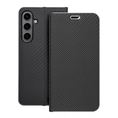 Samsung Galaxy S24 PLUS Book Handytaschen LUNA Book Carbon Kohlenstoff-Faser, Elegant  Schwarz