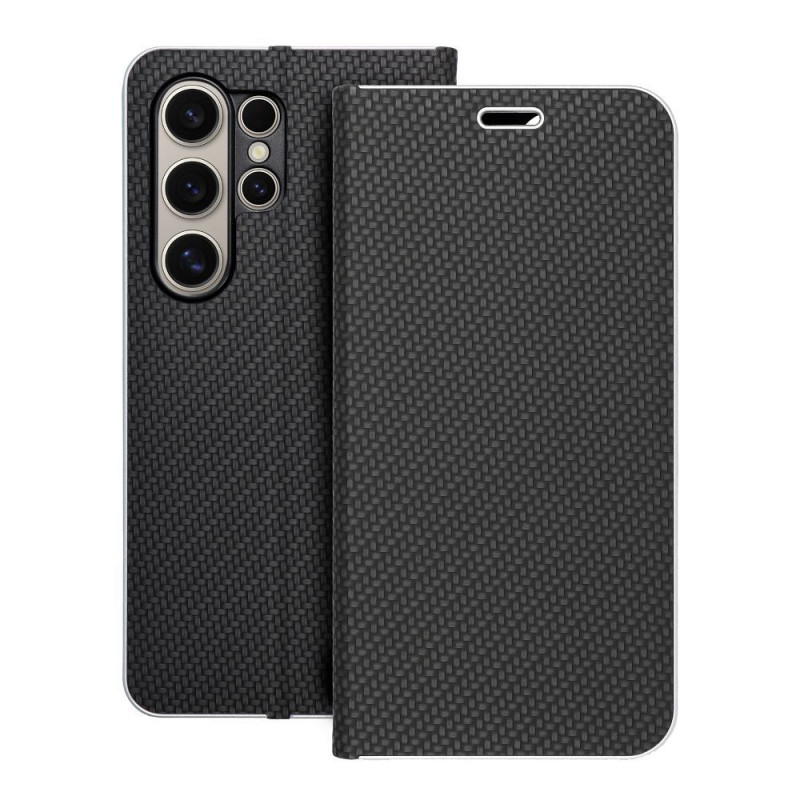Samsung Galaxy S24 ULTRA Book Handytaschen LUNA Book Carbon Kohlenstoff-Faser, Elegant  Schwarz