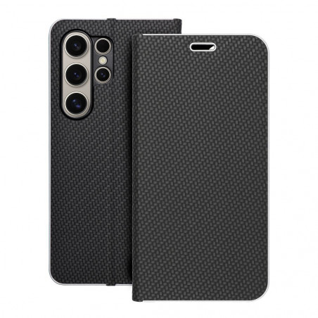 Samsung Galaxy S24 ULTRA Book Handytaschen LUNA Book Carbon Kohlenstoff-Faser, Elegant  Schwarz