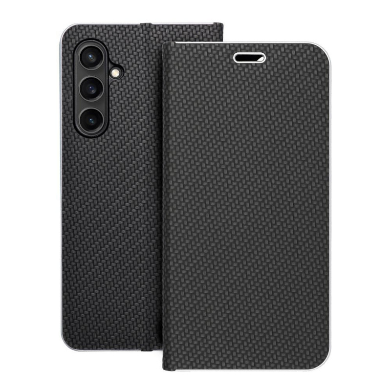 Samsung Galaxy S23 FE Book Handytaschen LUNA Book Carbon Kohlenstoff-Faser, Elegant  Schwarz