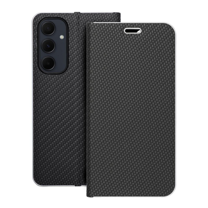 Samsung Galaxy A35 Book Handytaschen LUNA Book Carbon Kohlenstoff-Faser, Elegant  Schwarz