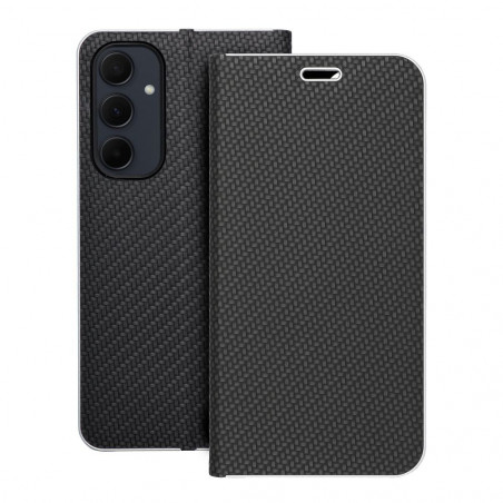 Samsung Galaxy A35 Book Handytaschen LUNA Book Carbon Kohlenstoff-Faser, Elegant  Schwarz
