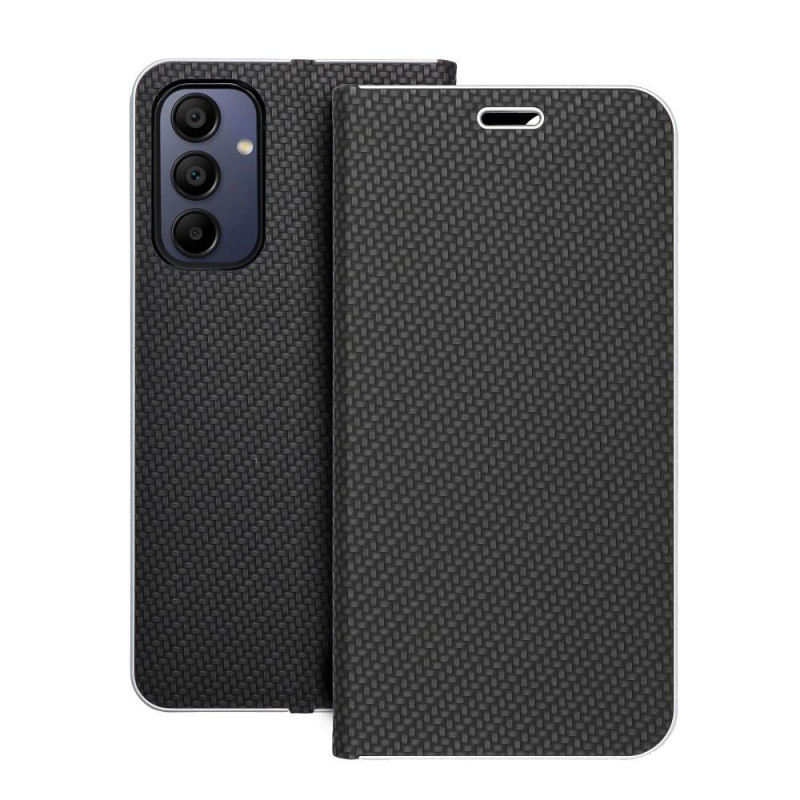 Samsung Galaxy A15 5G Book Handytaschen LUNA Book Carbon Kohlenstoff-Faser, Elegant  Schwarz