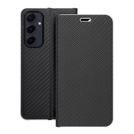 Samsung Galaxy A55 Book Handytaschen LUNA Book Carbon Kohlenstoff-Faser, Elegant  Schwarz