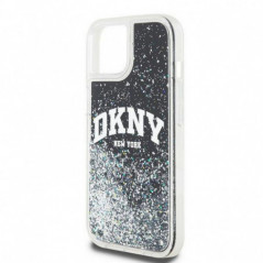 Apple iPhone 15 Plus Hülle DKNY Liquid Glitters Arch Logo Schwarz