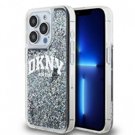 Apple iPhone 15 Pro Hülle DKNY Liquid Glitters Arch Logo Schwarz