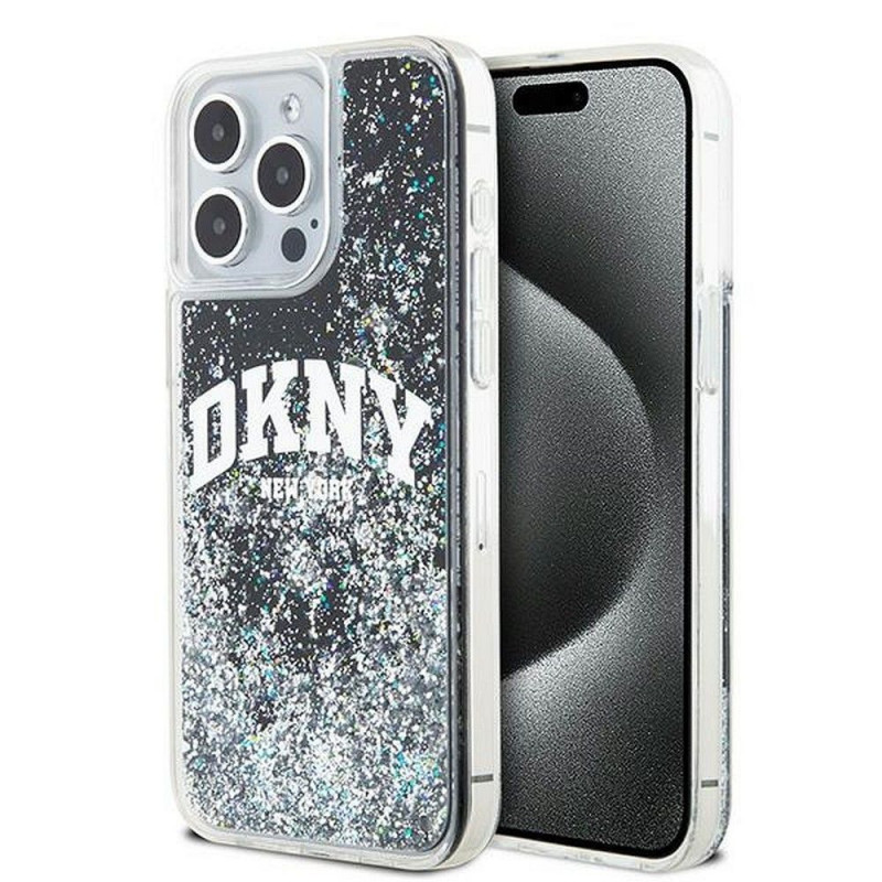 Apple iPhone 15 Pro Max Hülle DKNY Liquid Glitters Arch Logo Schwarz