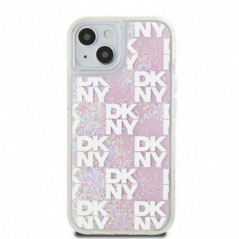 Apple iPhone 15 Hülle DKNY Liquid Glitters Checkered Pattern Rosa
