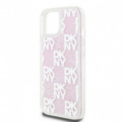 Apple iPhone 15 Hülle DKNY Liquid Glitters Checkered Pattern Rosa
