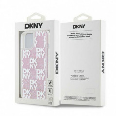 Apple iPhone 15 Hülle DKNY Liquid Glitters Checkered Pattern Rosa