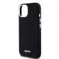 Apple iPhone 15 Hülle DKNY Silicone Horizontal Metal Logo MagSAFE  Schwarz