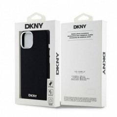 Apple iPhone 15 Hülle DKNY Silicone Horizontal Metal Logo MagSAFE  Schwarz