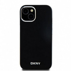 Apple iPhone 15 Plus Hülle DKNY Silicone Horizontal Metal Logo MagSAFE  Schwarz