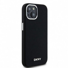 Apple iPhone 15 Plus Hülle DKNY Silicone Horizontal Metal Logo MagSAFE  Schwarz