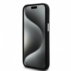 Apple iPhone 15 Plus Hülle DKNY Silicone Horizontal Metal Logo MagSAFE  Schwarz