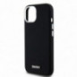Apple iPhone 15 Plus Hülle DKNY Silicone Horizontal Metal Logo MagSAFE  Schwarz