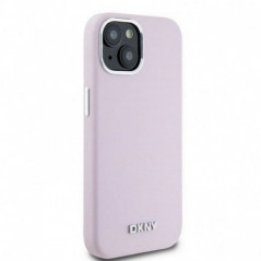 Apple iPhone 15 Plus Hülle DKNY Silicone Horizontal Metal Logo MagSAFE  Rosa