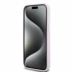 Apple iPhone 15 Plus Hülle DKNY Silicone Horizontal Metal Logo MagSAFE  Rosa
