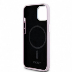 Apple iPhone 15 Plus Hülle DKNY Silicone Horizontal Metal Logo MagSAFE  Rosa
