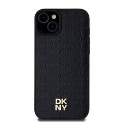 Apple iPhone 15 Hülle DKNY Pu Repeat Pattern Stack Logo MagSAFE  Schwarz