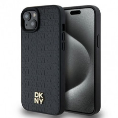 Apple iPhone 15 Plus Hülle DKNY Pu Repeat Pattern Stack Logo MagSAFE  Schwarz