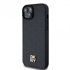 Apple iPhone 15 Plus Hülle DKNY Pu Repeat Pattern Stack Logo MagSAFE  Schwarz