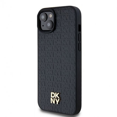 Apple iPhone 15 Plus Hülle DKNY Pu Repeat Pattern Stack Logo MagSAFE  Schwarz