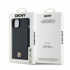 Apple iPhone 15 Plus Hülle DKNY Pu Repeat Pattern Stack Logo MagSAFE  Schwarz